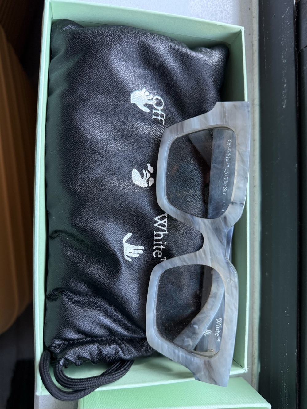 off white virgil Marble Gray Square-Frame Sunglasses